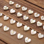 AAA Top Side Drilled Natural White Mother of Pearl Shell Beads 8mm Heart Gold Engraving Choose from 26 Alphabet Letters Name Initial