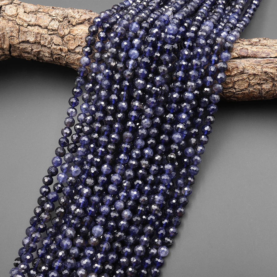 AAA Natural Midnight Blue Iolite Faceted 6mm Round Beads Genuine Gemstone 15.5" Strand B5286