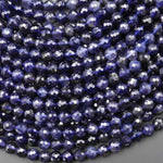 AAA Natural Midnight Blue Iolite Faceted 6mm Round Beads Genuine Gemstone 15.5" Strand B5286