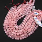AAA Faceted Natural Pink Rose Quartz Beads 10mm Square Cushion 15.5" Strand