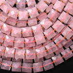 AAA Faceted Natural Pink Rose Quartz Beads 10mm Square Cushion 15.5" Strand