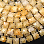 AAA Faceted Natural Golden Healer Quartz Beads 10mm Square Cushion 15.5" Strand