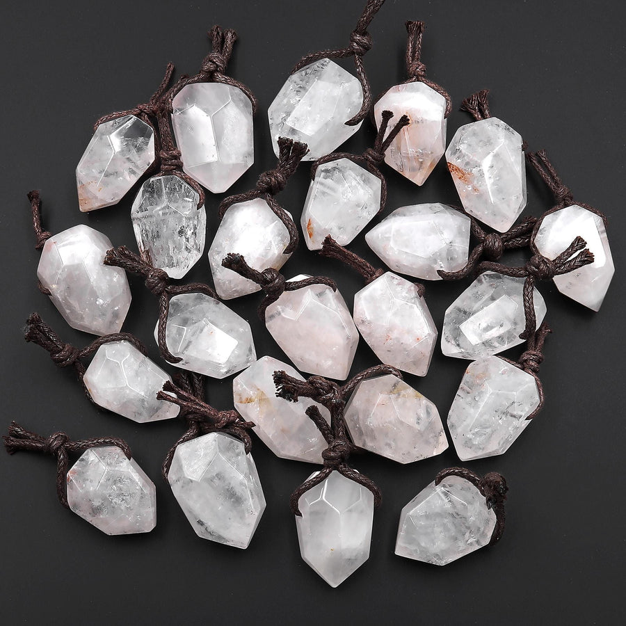 Faceted Natural Rock Quartz Point Pendant Side Drilled Gemstone Crystal Pendulum