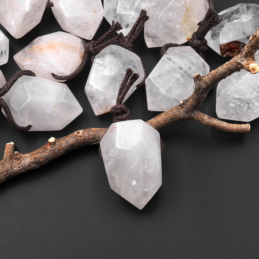 Faceted Natural Rock Quartz Point Pendant Side Drilled Gemstone Crystal Pendulum A2