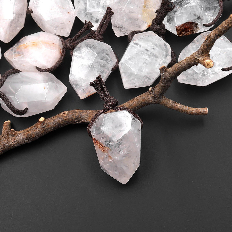 Faceted Natural Rock Quartz Point Pendant Side Drilled Gemstone Crystal Pendulum A3