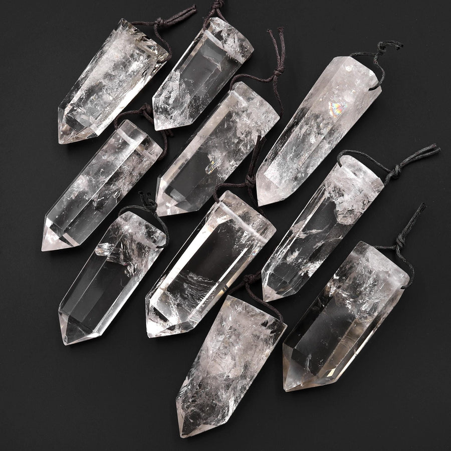 Natural Cloudy Rock Quartz Pendant Top Side Drilled Point Tower Pendulum Gemstone Crystal Focal Bead B0946