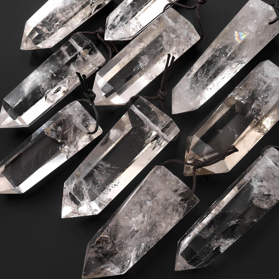 Natural Cloudy Rock Quartz Pendant Top Side Drilled Point Tower Pendulum Gemstone Crystal Focal Bead B0946