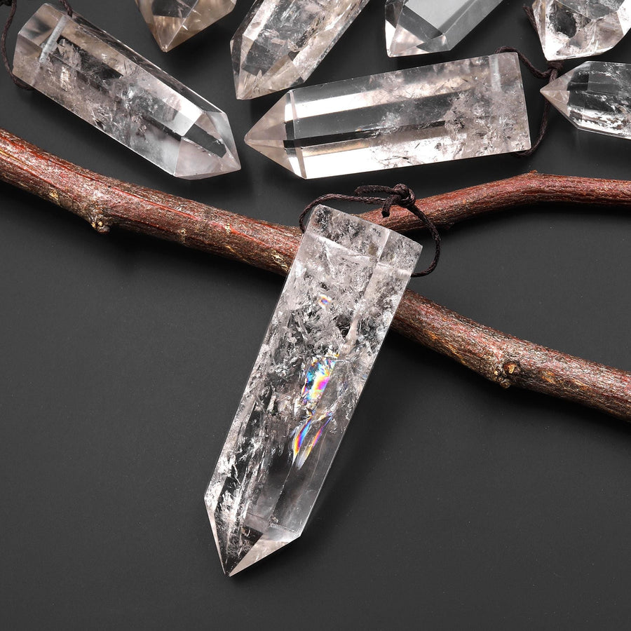 Natural Cloudy Rock Quartz Pendant Top Side Drilled Point Tower Pendulum Gemstone Crystal Focal Bead B0946 A1