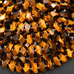 AAA Faceted Natural Tiger's Eye Chiseled Geometric Rectangle Nugget Rondelle Beads 12mm 15.5" Strand