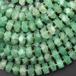 AAA Faceted Natural African Green Chalcedony Chiseled Geometric Rectangle Nugget Rondelle Beads 12mm 15.5" Strand