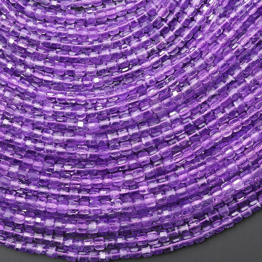 AAA Natural Lilac Purple Amethyst 3mm Faceted Cube Gemstone Beads 15.5" Strand