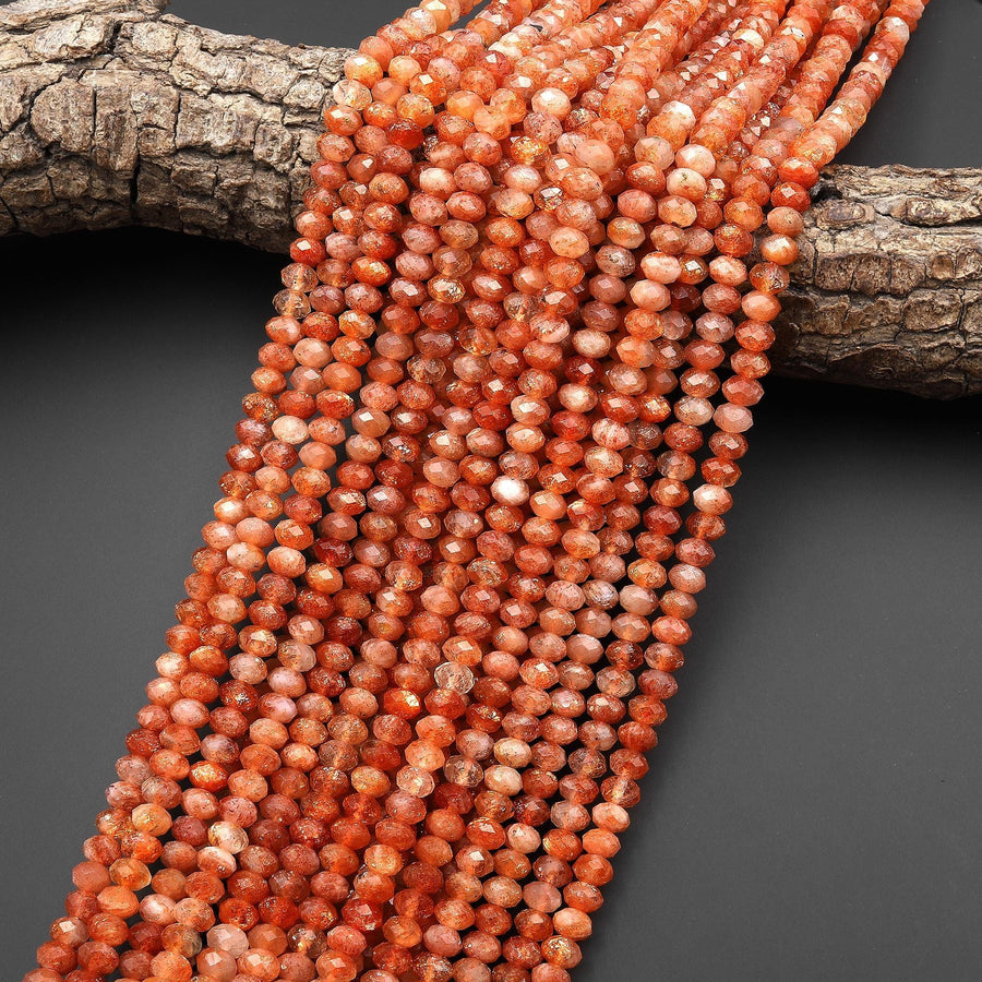 AAA Faceted Fiery Natural Sunstone 6mm Rondelle Beads Gemstone 15.5" Strand