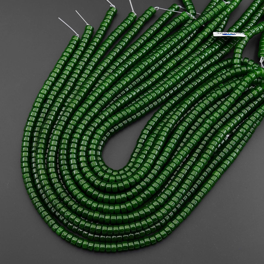 Green Taiwan Jade 7mm 8mm Smooth Rounded Heishi Rondelle Thick Disc Beads 15.5" Strand