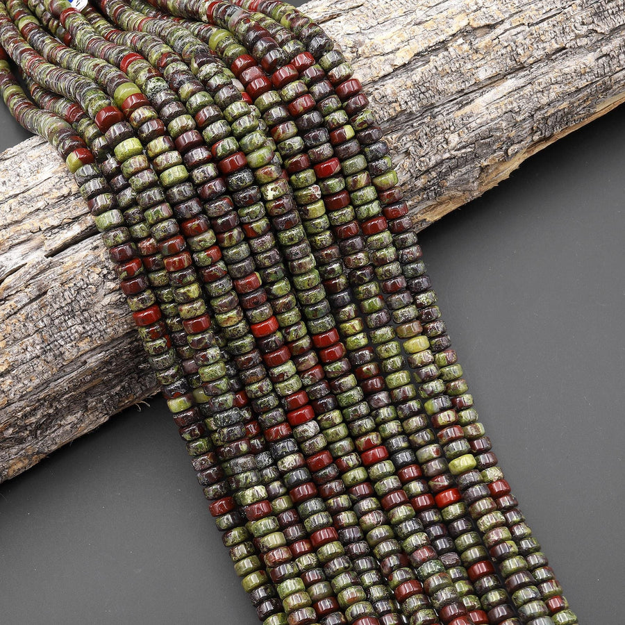 AAA Natural Dragon Blood Jasper 7mm 8mm Smooth Rounded Heishi Rondelle Thick Disc Beads 15.5" Strand
