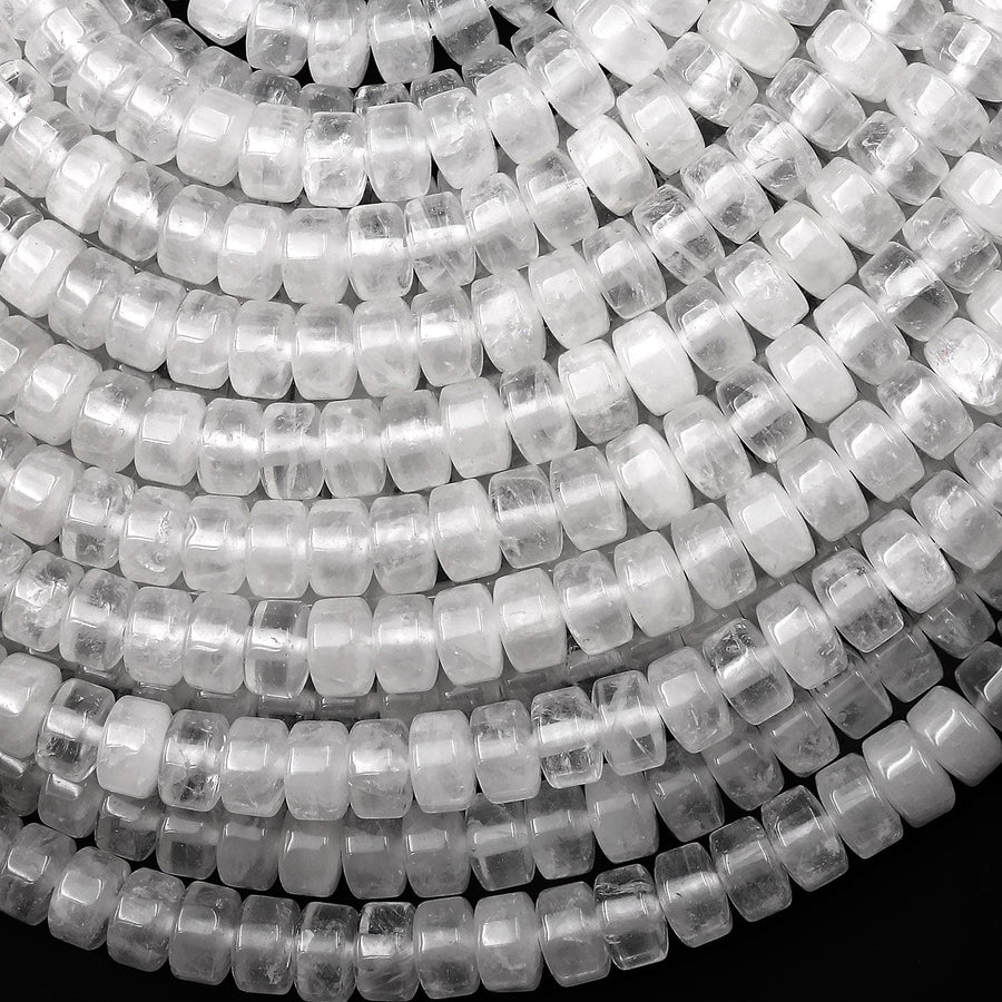AAA Natural Rock Quartz 7mm 8mm Smooth Rounded Heishi Rondelle Thick Disc Beads 15.5" Strand