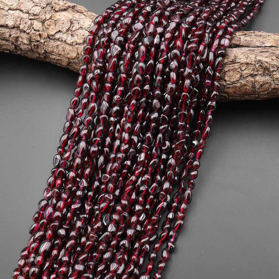AAA Natural Red Garnet Freeform Pebble Nugget Beads 15.5" Strand