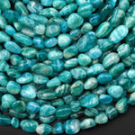 Natural Sea Blue Green Russian Amazonite Freeform Oval Pebble Nugget Beads Gemstone 15.5" Strand