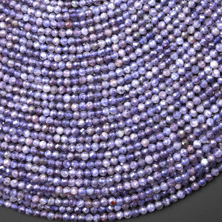 Rare Faceted Natural Sunstone Iolite 3mm Round Gemstone Beads 15.5" Strand