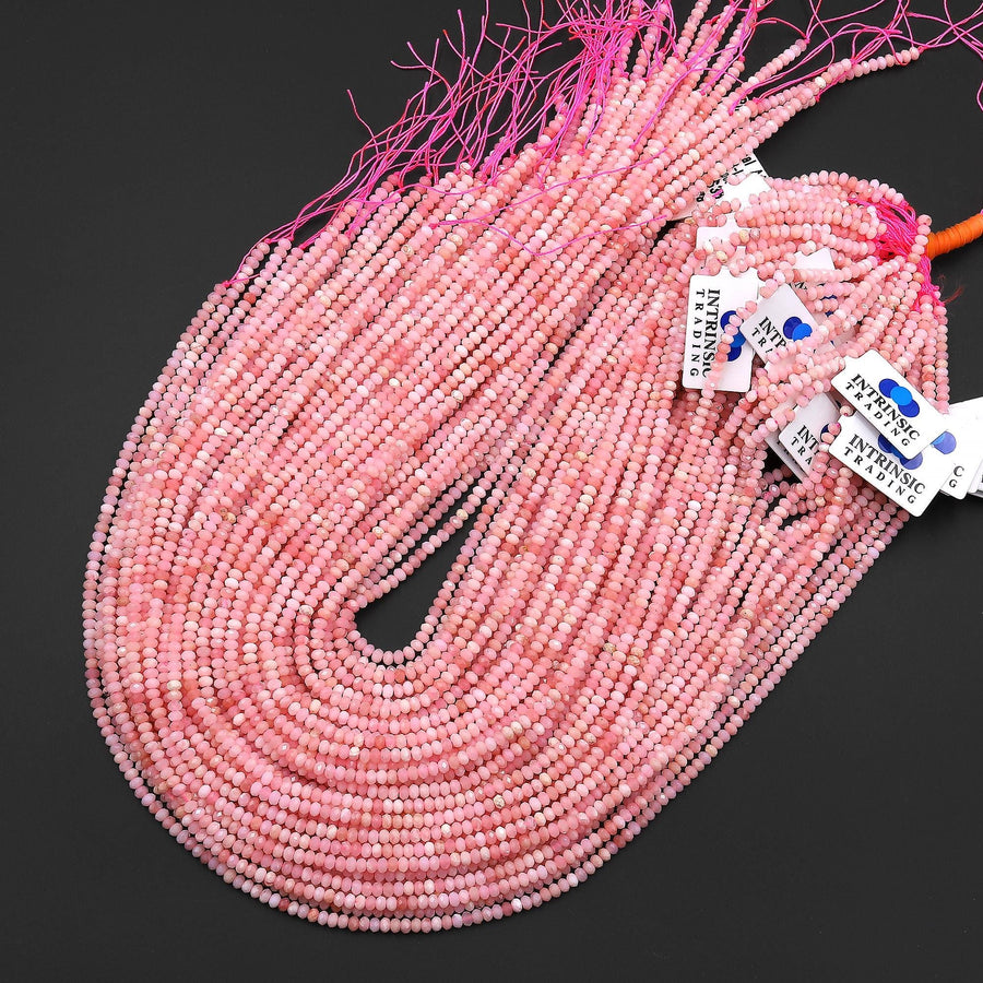 AAA Micro Faceted Natural Peruvian Pink Opal 3x2mm Rondelle Beads Gemstone 15.5" Strand