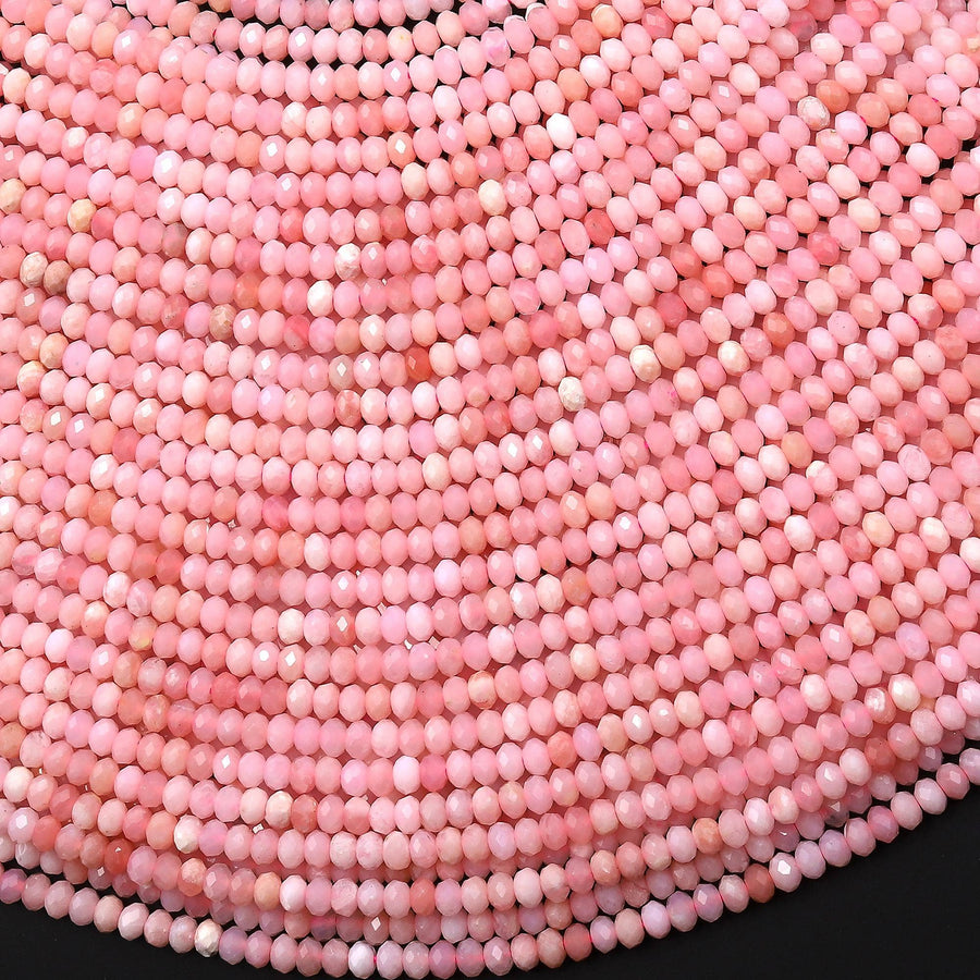 AAA Micro Faceted Natural Peruvian Pink Opal 3x2mm Rondelle Beads Gemstone 15.5" Strand