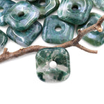 AAA Natural Seafoam Green Moss Agate Donut Pendant 30mm