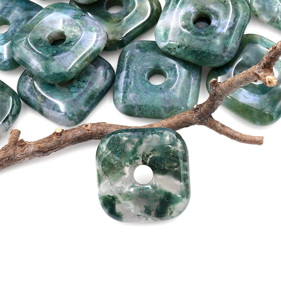 AAA Natural Seafoam Green Moss Agate Donut Pendant 30mm
