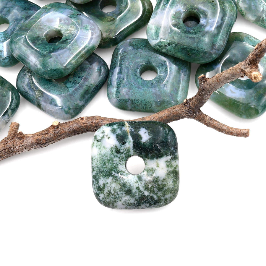 AAA Natural Seafoam Green Moss Agate Donut Pendant 30mm A3