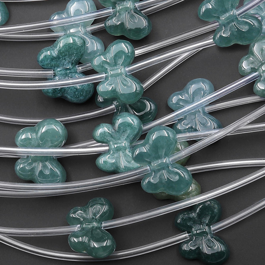 Hand Carved Natural Guatemalan Jade Butterfly Bow Beads 3D