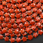 Faceted Natural Red Jasper Beads 8mm Carved Star Gemstone 14.5" Strand