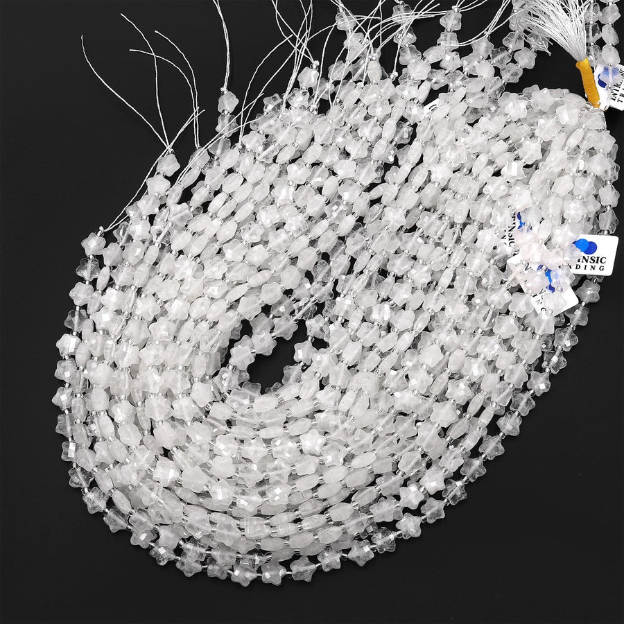 Faceted Natural Rock Crystal Quartz Beads 8mm Carved Star Gemstone 14.5" Strand
