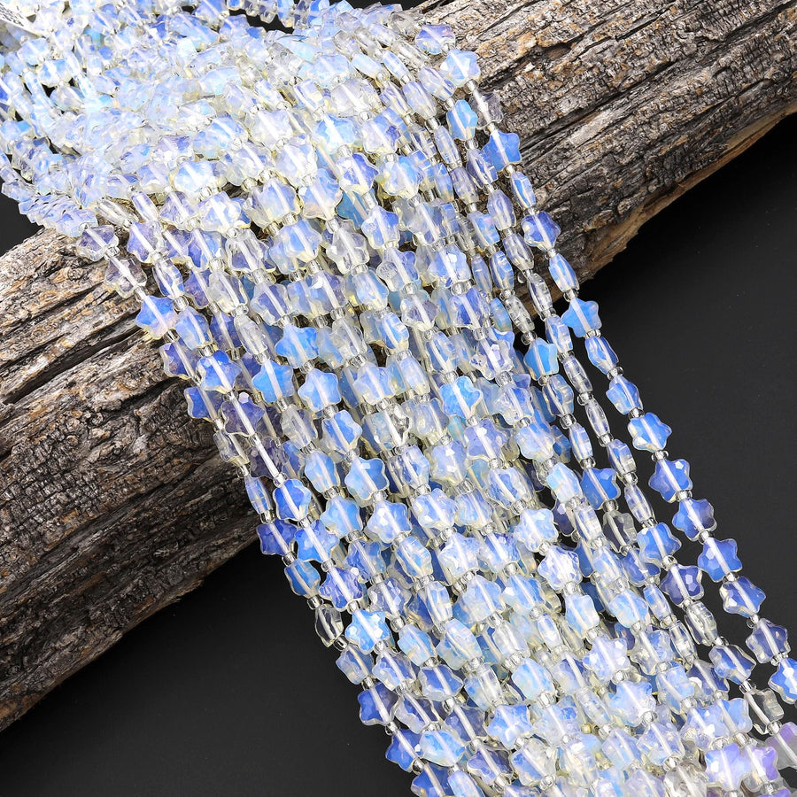 Faceted Opalite Beads 8mm Carved Star Gemstone 14.5" Strand