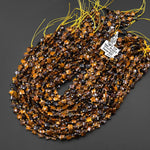 Faceted Natural Tiger's Eye Beads 8mm Carved Star Gemstone 14.5" Strand
