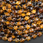 Faceted Natural Tiger's Eye Beads 8mm Carved Star Gemstone 14.5" Strand