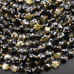 Faceted Natural Golden Obsidian Beads 8mm Carved Star Gemstone 14.5" Strand