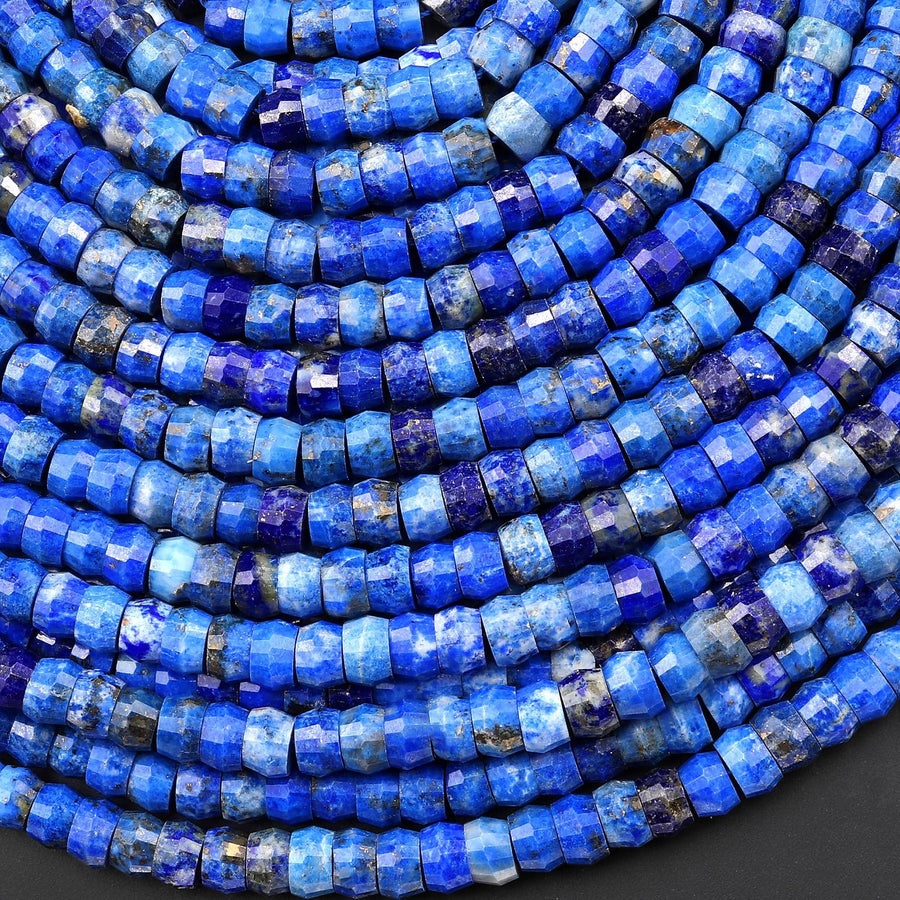 AAA Faceted Natural Blue Lapis Heishi Rondelle Beads 6mm 15" Strand