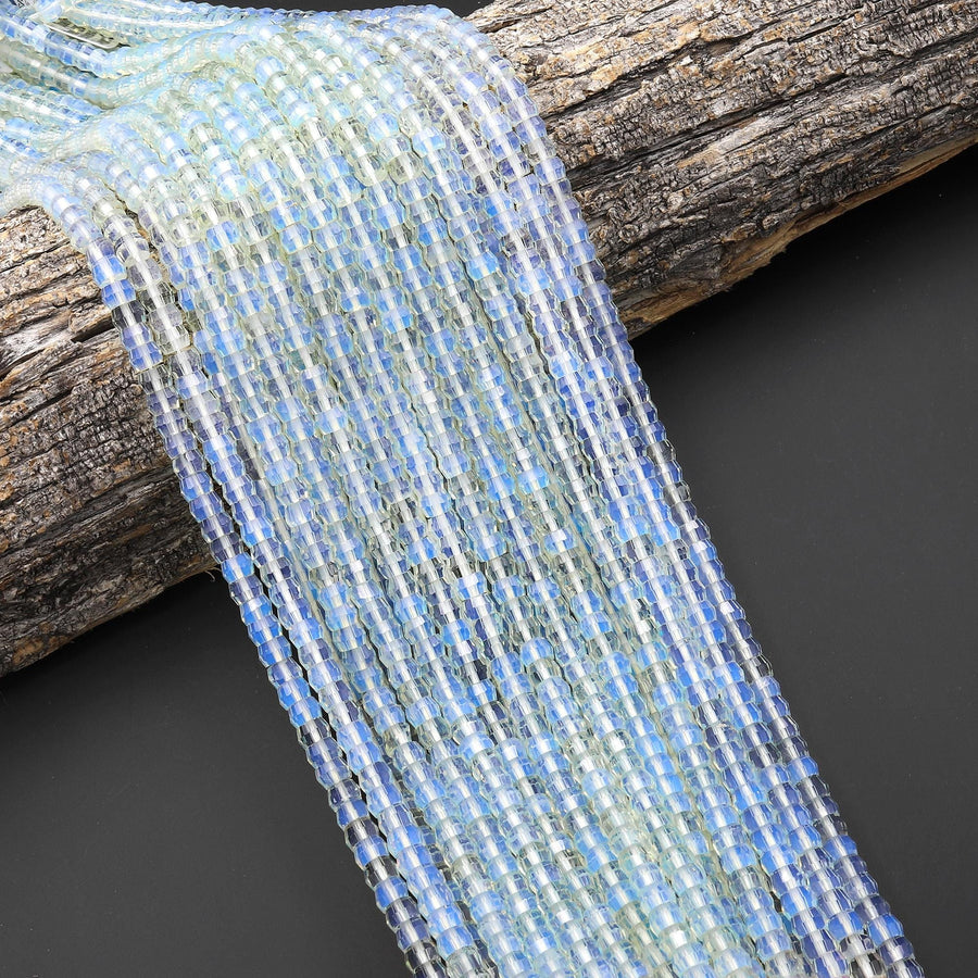 Faceted Opalite Heishi Rondelle Beads 6mm 15" Strand
