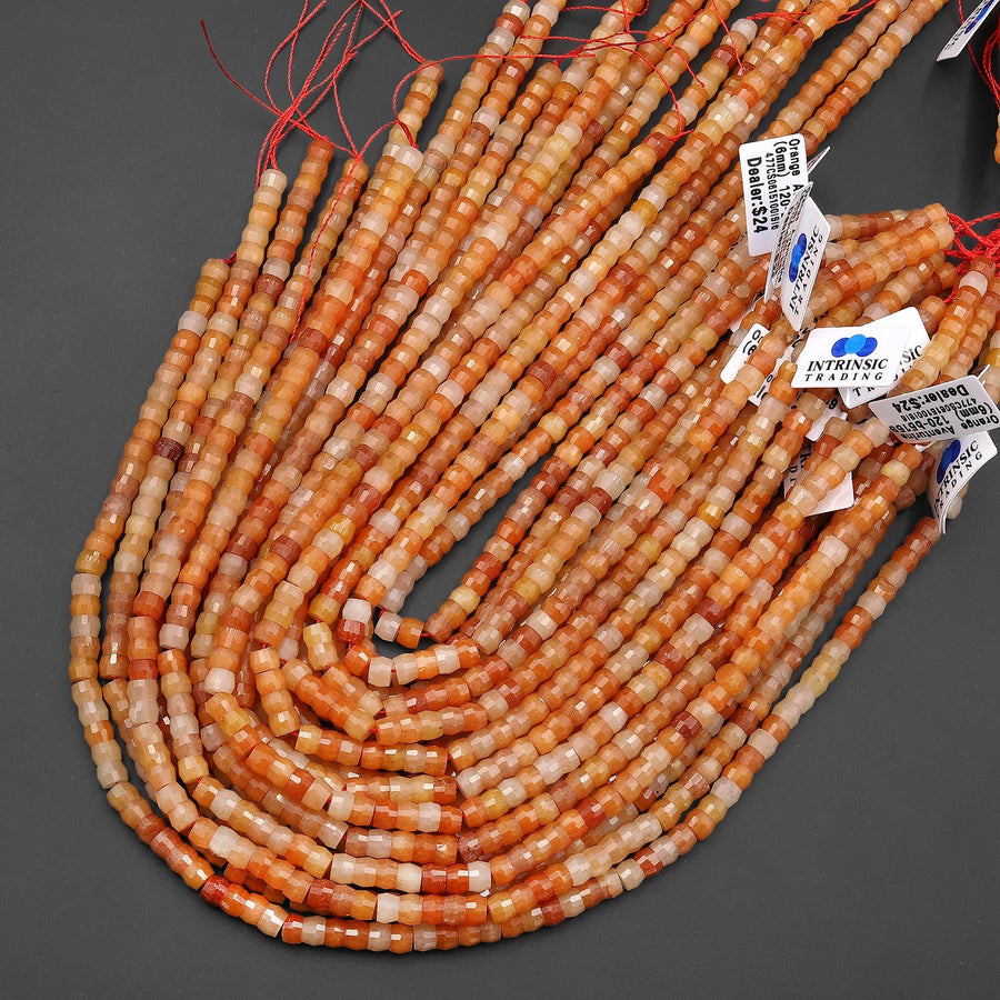 AAA Faceted Natural Orange Aventurine Heishi Rondelle Beads 6mm 15" Strand