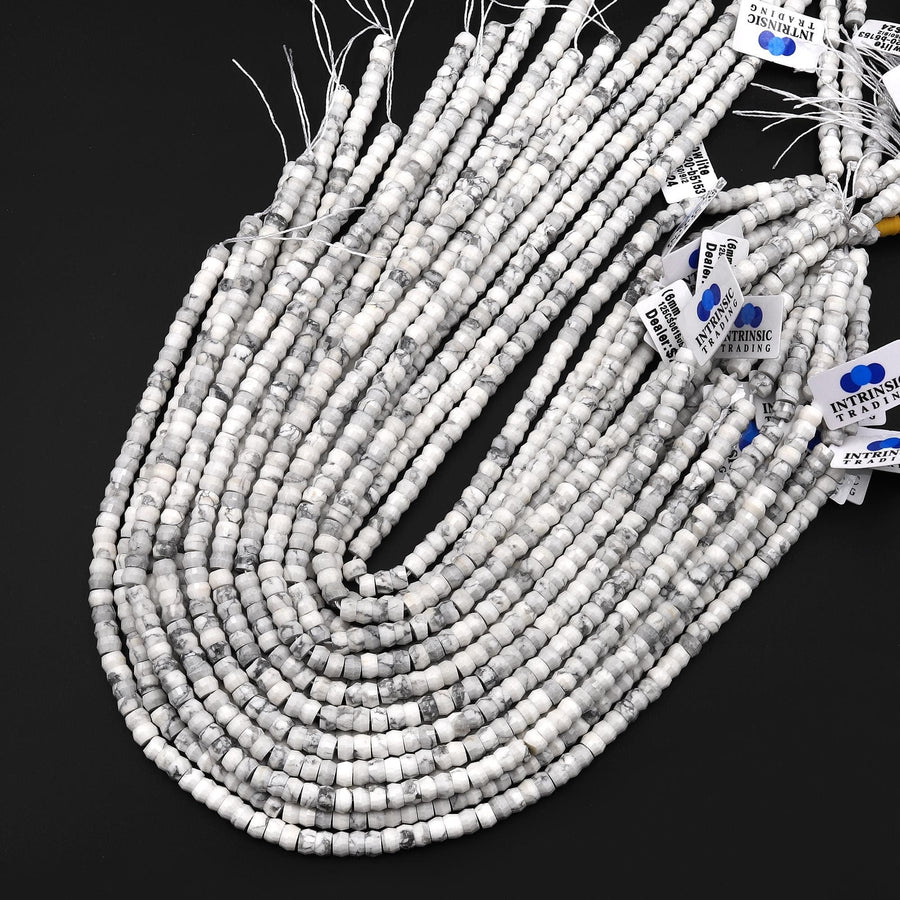 AAA Faceted Natural Howlite Heishi Rondelle Beads 6mm 15" Strand