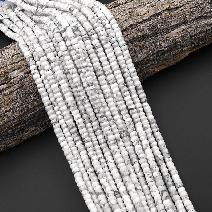 AAA Faceted Natural Howlite Heishi Rondelle Beads 6mm 15" Strand
