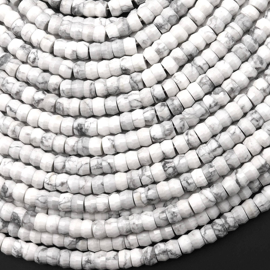 AAA Faceted Natural Howlite Heishi Rondelle Beads 6mm 15" Strand