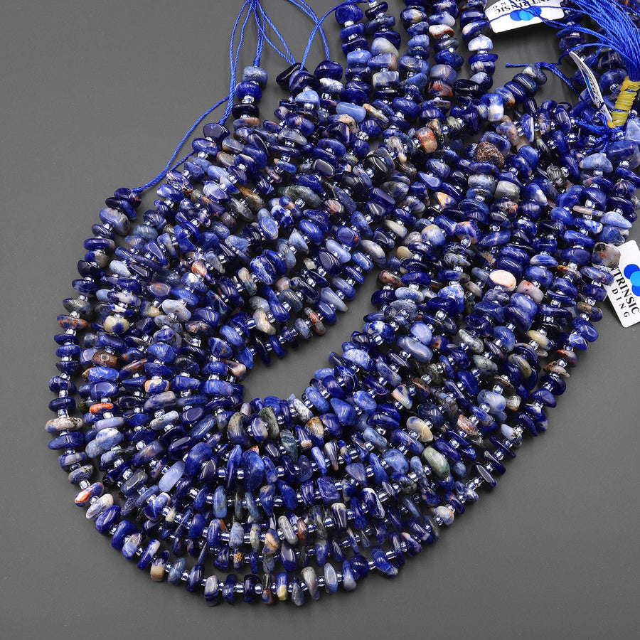 Natural Blue Orange Sodalite Freeform Center Drilled Rondelle Nugget Beads Gemstone 15.5" Strand