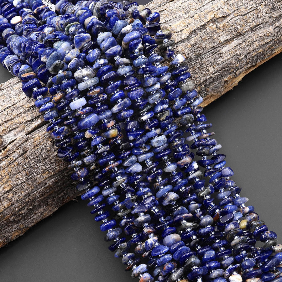 Natural Blue Orange Sodalite Freeform Center Drilled Rondelle Nugget Beads Gemstone 15.5" Strand