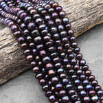 Large Genuine Dark Peacock Black Multicolor Freshwater Pearl 12mm 14mm Rondelle Beads Metallic Luster 15.5" Strand