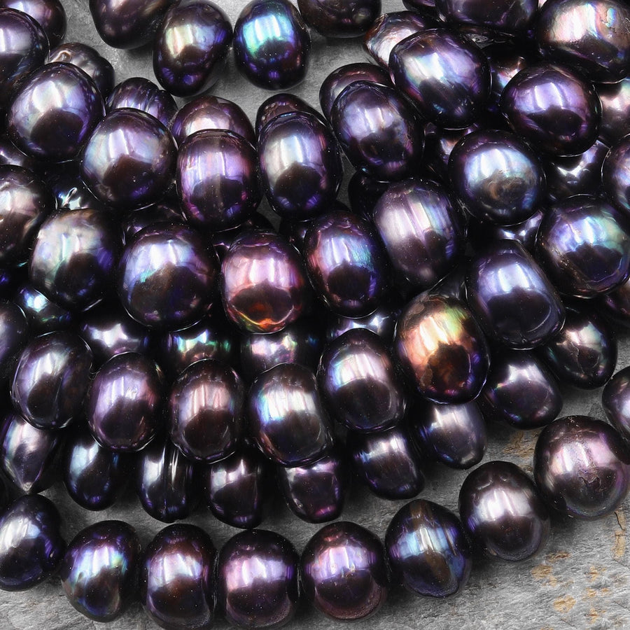 Large Genuine Dark Peacock Black Multicolor Freshwater Pearl 12mm 14mm Rondelle Beads Metallic Luster 15.5" Strand
