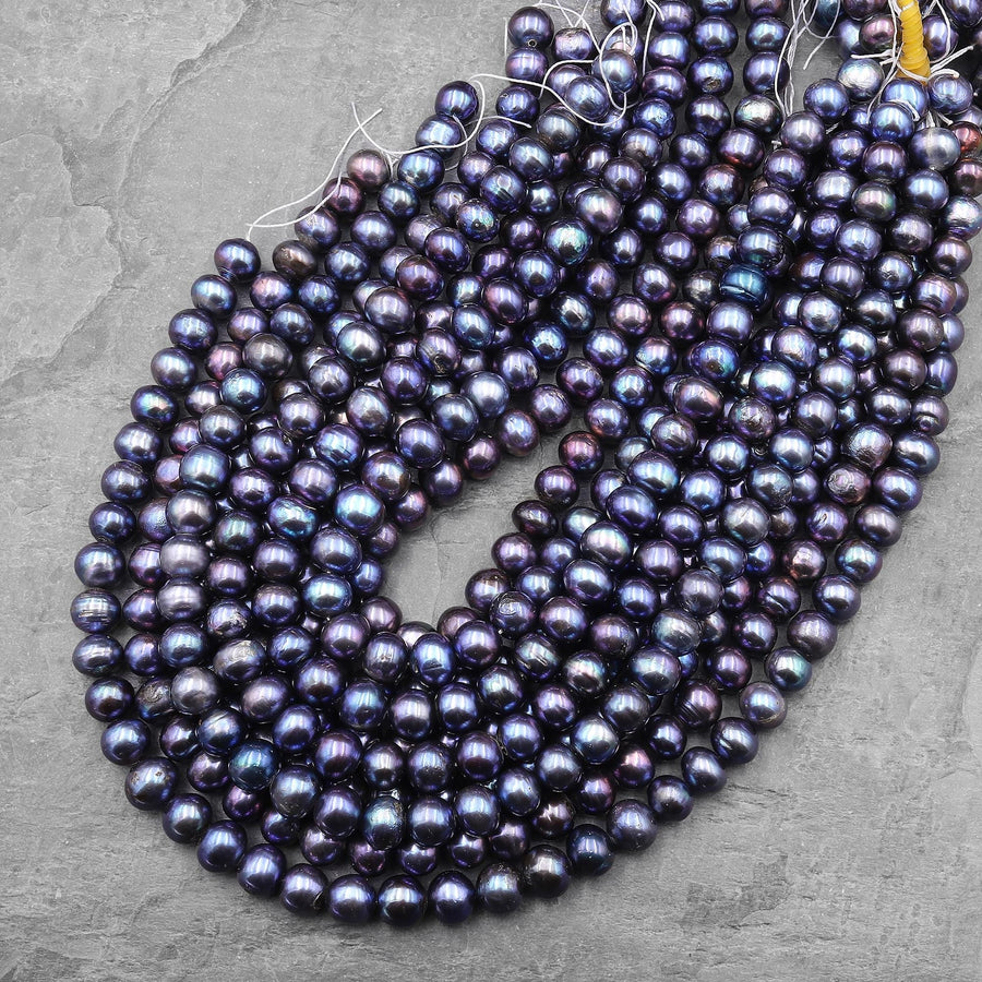 Large Genuine Dark Peacock Black Multicolor Freshwater Pearl 10mm off Round Beads Metallic Luster 15.5" Strand
