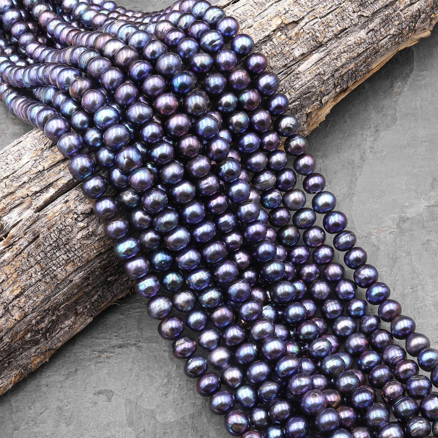 Large Genuine Dark Peacock Black Multicolor Freshwater Pearl 10mm off Round Beads Metallic Luster 15.5" Strand