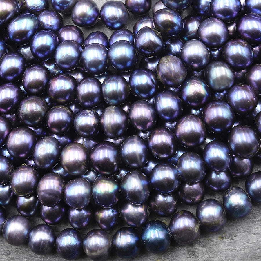 Large Genuine Dark Peacock Black Multicolor Freshwater Pearl 10mm off Round Beads Metallic Luster 15.5" Strand