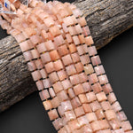 AAA Faceted Natural Peach Aventurine 10mm Flat Square Cushion Gemstone Beads 15.5" Strand