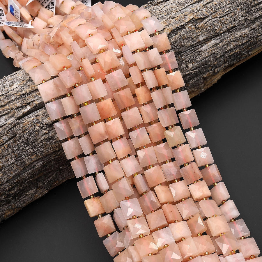 AAA Faceted Natural Peach Aventurine 10mm Flat Square Cushion Gemstone Beads 15.5" Strand