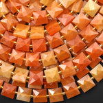AAA Faceted Natural Orange Aventurine 10mm Flat Square Cushion Gemstone Beads 15.5" Strand
